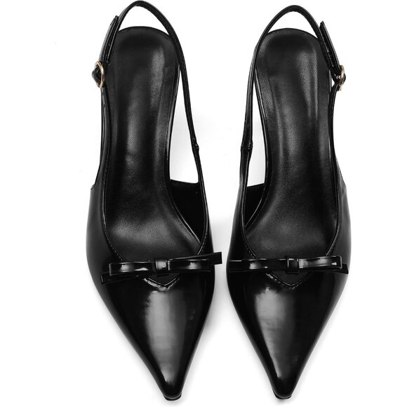 Slingback Heels for Women Kitten Heels Black Sexy Wedding Dress Party Pumps - Picture 1 of 5